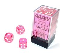 Chessex Polyhedral Translucent 12-Die Set, 16mm 6D Pink/White Dice for Dungeons