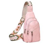 Chest Strap Small Folding Pack for Walking Women Fashion New Pattern Simple Retro Casual Shoulder Bag(Pink)