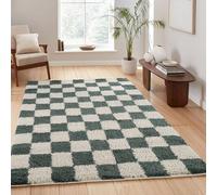 Chester Tappeto shaggy per soggiorno, moderno, design contemporaneo a scacchi, 30 mm, retro in iuta soffice, tappeto per corridoio, interni, verde giada, 120 x 170 cm