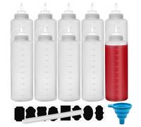 Chetexus - Confezione da 10 bottiglie da spremere per salse, da 1000 ml, in plastica, con misure per ketchup, barbecue, salse, sciroppo, condimenti