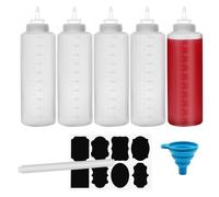 Chetexus - Confezione da 5 bottiglie per salse da 1000 ml, in plastica, con misure per ketchup, barbecue, salse, sciroppo, condimenti