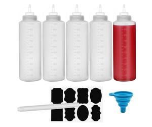 Chetexus - Confezione da 5 bottiglie per salse da 1000 ml, in plastica, con misure per ketchup, barbecue, salse, sciroppo, condimenti