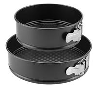 CHEUKYIU Set di 2 Tortiera apribile fondo Ø 18/22 cm, Acciaio con rivestimento antiaderente, per torte, pizza, Nero