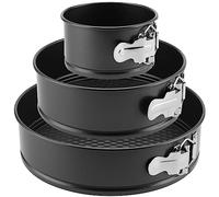 CHEUKYIU Set di 3 stampi per torte, rotondi, con rivestimento antiaderente, 12/18/24 cm, con base rimovibile, per feste in cucina e matrimoni, colore nero
