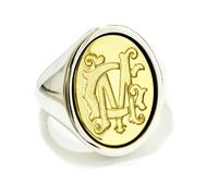 Chevalière con tavola in oro e base in argento 925