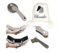 Chevalon - Set per la pulizia dei cavalli, accessorio per cavalli, spazzola flessibile, spazzola per massaggi, 2in1 Raschietto per hoof, spazzola per zoccoli, spazzola per criniera e cavalli