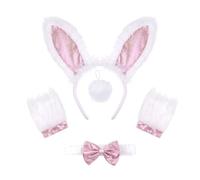 Chevnzev 1/4Pcs Coniglietti Da Donna Accessori Costume Set Conigli Orecchie Fascia Papillon Collare Polsini Conigli Coda Per Festa di Pasqua Costume Set Pasqua Coniglietti Animali Vestire Abiti