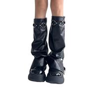 Chevnzev Donne Ragazze Rock Punk Gambali Lunghi Gambali Alti Ginocchio Calze Inverno Caldo Gamba Sover Calze Stivali Alti Ginocchio Calze, Nero , Taglia unica