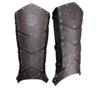 Chevnzev Gambali medievali in finta pelle, stile vintage, con borchie, con cinghie regolabili, per appassionati di cosplay e giochi di ruolo, Marrone scuro, Taglia unica