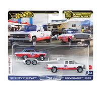 Hot Wheels Team Transport '63 Chevy Nova & '88 Chevy Silverado - Veicolo pressofuso con rimorchio, VP Racing, modellino in scala 1:64