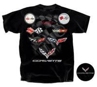 Chevy Chevrolet Corvette GM C1 C7 Bandiere Legend Vive Su Auto T Shirt Cvflv-B
