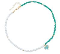 Chewtoyo Collana da donna con ciondolo a forma di cuore in cristallo di vetro, perle finte e turchese, girocollo con doppia catena, lunghezza regolabile da 15,3 cm + 4,8 cm, gioiello estivo leggero