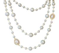 Chewtoyo Collane a strati da donna, collana di perle d'argento con ciondolo ovale, design a catena lunga 157,5 cm, gioielli alla moda multistrato per uno stile versatile