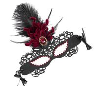 Chewtoyo Masquerade - Copertura per occhi con piume, design veneziano in pizzo con fiore di velluto e piume uniche, accento rubino sintetico, per Grande Gatsby, ruggenti anni '20, Halloween, carnevale