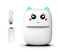 Chewtoyo Mini stampante senza inchiostro per studenti, stampante termica wireless con simpatico volto di gatto, alimentazione USB, include rotolo di carta, blu
