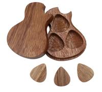 Chewtoyo Regali per chitarristi, amanti della musica, custodia per plettro con contenitore in legno di noce nero, a forma di chitarra a spalla mancante, 3 plettri in legno, porta plettri in legno