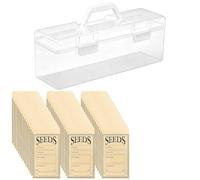 Chewtoyo Scatola organizer per semi, in plastica trasparente con manico, 200 buste per semi e 50 adesivi per frutta e verdura inclusi, contenitore portatile per piante, fiori, orto, regalo per gli
