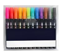 Chewtoyo Set di 24 pennarelli metallici a doppia linea, con effetto fluorescente, flusso di inchiostro liscio, punta duratura per diari fai da te, biglietti di auguri, disegni, 14 x 13 x 2 cm