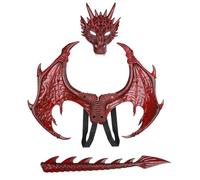 Chewtoyo Set di 3 costumi da drago rosso per Halloween, con ali 3D, copertura per il viso e coda, design ultraleggero con texture in scala per cosplay, carnevale, feste a tema ed eventi teatrali