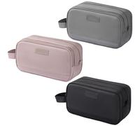 Chewtoyo Set di tre articoli da toeletta da viaggio da uomo, impermeabile, con separazione asciutto-bagnata, design a scomparti multipli, portatile per viaggiare in grigio e nero