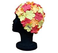 CHEX Anzio - Cuffia da nuoto da donna in gomma termica con petali di fiori 3D in 3 colori, splendido stile vintage, taglia unica, per adulti (rosso/arancione/giallo)