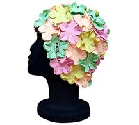 CHEX Anzio - Cuffia da nuoto da donna in gomma termica con petali di fiori 3D, stile vintage, stile Art Deco, taglia unica, per adulti (rosa/verde/giallo/pesca)