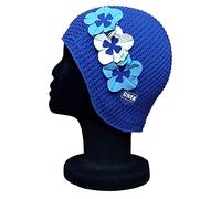 CHEX Rimini Waffle Bubble - Cuffia da nuoto da donna classica retrò con 3 fiori a contrasto con petali 3D, elegante, vintage, taglia unica, per adulti (blu navy/cielo/bianco)