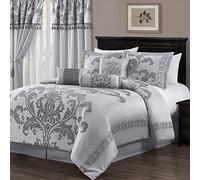 Chezmoi Collection 7 pezzi jacquard floreale trapunta set (regina, argento/grigio)