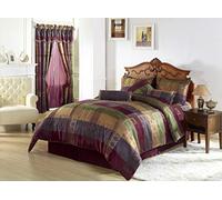 Chezmoi Collection 7 Pezzi Multi Color Gitano Jacquard Patchwork Comforter Set Bed-in-a-Bag Biancheria da Letto King Size, Misto Poliestere, Verde, Viola, Bordeaux