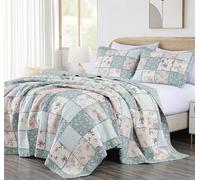 Chezmoi Collection Abbi - Set di biancheria da letto in stile shabby chic, in cotone prelavato, con motivo floreale, trapunta, trapunta, per letto king size, 3 pezzi