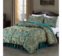 Chezmoi Collection Adelle - Set di biancheria da letto 7 pezzi, motivo cachemire jacquard, ricamato, per letto king size, colore: foglia