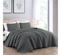 Chezmoi Collection Austin 3-Piece Oversized Bedspread Coverlet Set (King, Antracite)