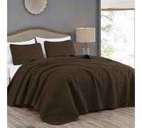Chezmoi Collection Austin 3-Piece Oversized Bedspread Coverlet Set (King, Chocolate)