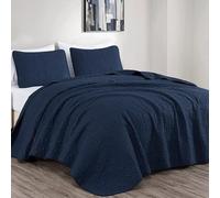 Chezmoi Collection Austin 3-Piece Oversized Bedspread Coverlet Set (King, Navy)