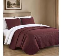 Chezmoi Collection Austin 3-Piece Oversized Bedspread Coverlet Set (Queen, Bordeaux)
