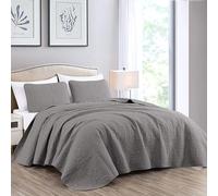 Chezmoi Collection Austin - Set copriletto in microfibra, 3 pezzi, per letto matrimoniale, colore: grigio