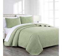Chezmoi Collection Austin - Set copriletto in microfibra, 3 pezzi, per letto matrimoniale, colore: salvia