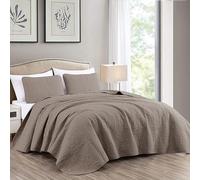 Chezmoi Collection Austin - Set copriletto oversize, 3 pezzi, in microfibra, colore: tortora