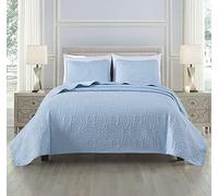 Chezmoi Collection Austin - Set copriletto oversize, 3 pezzi, per letto matrimoniale, colore: blu chambray