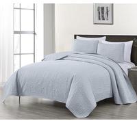 Chezmoi Collection Austin - Set copriletto trapuntato Pinsonic per letto matrimoniale, 3 pezzi, argento