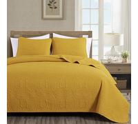 Chezmoi Collection Austin - Set di 3 copriletto trapuntato Pinsonic per letto king size, colore: senape