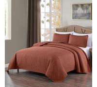Chezmoi Collection Austin - Set di 3 copriletto trapuntato Pinsonic per letto matrimoniale, colore: terracotta
