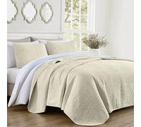 Chezmoi Collection Austin - Set di 3 pezzi copriletto oversize (king size, avorio), in poliestere