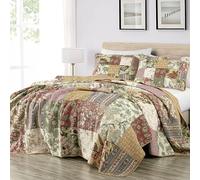 Chezmoi Collection Delaney - Set di biancheria da letto in 100% cotone, prelavato, motivo patchwork floreale, 2 pezzi