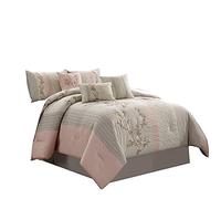 Chezmoi Collection Linnea - Set di biancheria da letto per letto queen size, 7 pezzi, colore: tortora