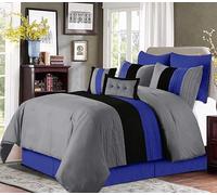 Chezmoi Collection Loft - Set copripiumino per letto matrimoniale, 8 pezzi, colore: grigio/blu/nero, lussuoso, a righe, per tutte le stagioni