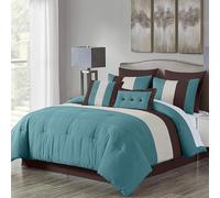 Chezmoi Collection Loft - Set di biancheria da letto a righe, 8 pezzi, colore: blu/beige/marrone cioccolato