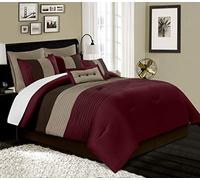 Chezmoi Collection Loft - Set di biancheria da letto a righe, 8 pezzi, misura Queen, bordeaux, caffè, marrone