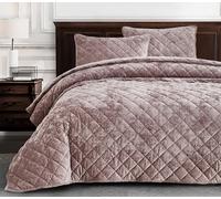 Chezmoi Collection Lux Dusty Pink Velvet Quilt Queen Set, 3-Piece Plush Distressed Velvet Bedding All Season Lightweight Comforter Brushed Microfiber Reverse with Diamond Stitch Quilting
