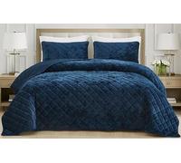 Chezmoi Collection Lux - Set di biancheria da letto in velluto blu navy, per letto king size, 3 pezzi, in morbido velluto invecchiato, per tutte le stagioni, leggero, retro in microfibra spazzolata